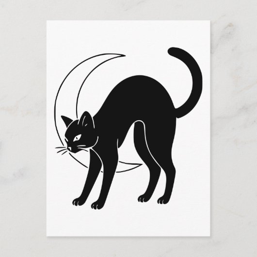Black Cat and Crescent Moon Line Art Briefkaart (Voorkant)