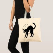 Black Cat and Crescent Moon Line Art Tote Bag (Voorkant (product))