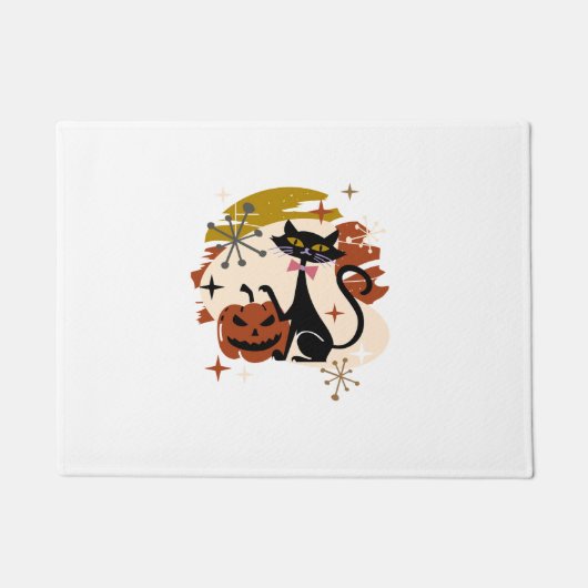 Black Cat and Pumpkin Atomic Retro Halloween Deurmat (Voorkant)