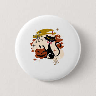 Black Cat and Pumpkin Atomic Retro Halloween Ronde Button 5,7 Cm