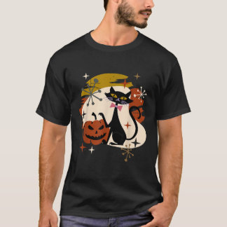 Black Cat and Pumpkin Atomic Retro Halloween T-shirt