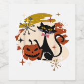 Black Cat and Pumpkin Atomic Retro Halloween Wijn Etiket (Enkel label)