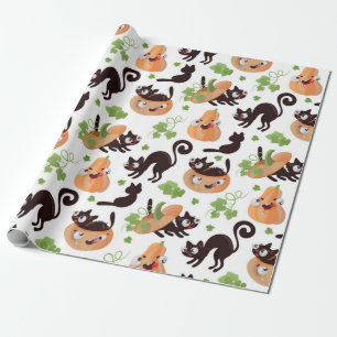 Black Cat and Pumpkin Halloween Pattern Cadeaupapier