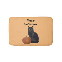 Black Cat and Pumpkin Happy Halloween Sinaasappel Badmat