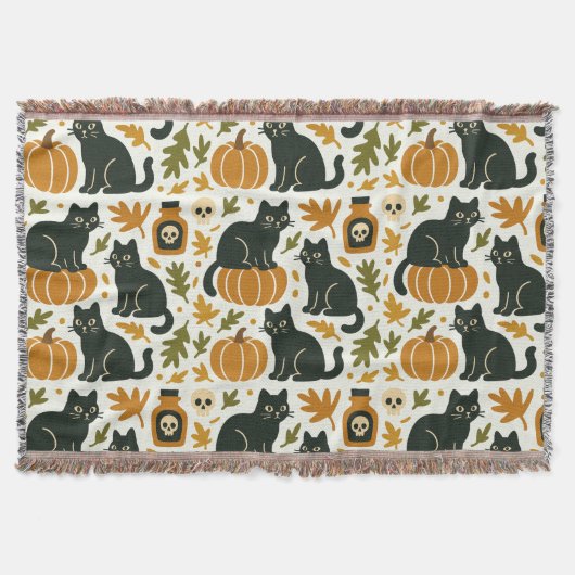Black Cat and Pumpkin Woven Deken (Voorkant)