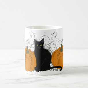 Black Cat and Pumpkins Halloween Koffiemok
