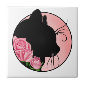 Black Cat and roses Tegeltje