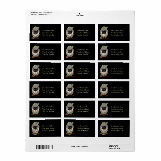 Black Cat and Witch Halloween Adreslabel Etiket (Full Sheet)