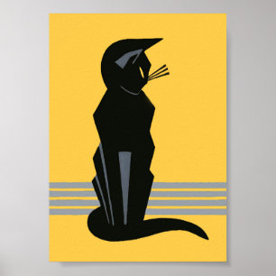 Black Cat Art Deco Poster