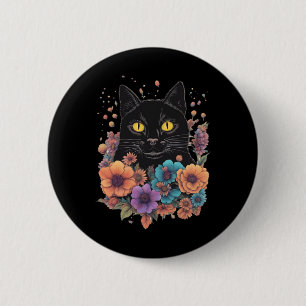 Black Cat Art Sticker 1 Ronde Button 5,7 Cm