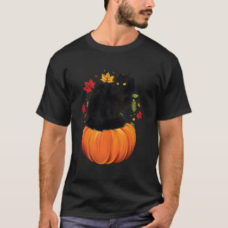 Black Cat Autumn Fall Season Pumpkin Thanksgiving  T-shirt