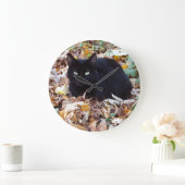 Black cat Autumn Photo Round (Grote) wandklok Grote Klok (Huis)