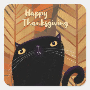 Black Cat Autumn Vierkante Sticker