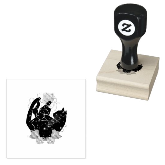 Black Cat Ball of Yarn Rubber Stamp Rubberstempel (Gestempeld)