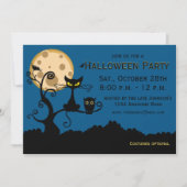 Black Cat, Bat en Owl Halloween Invitation Kaart (Voorkant)