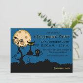 Black Cat, Bat en Owl Halloween Invitation Kaart (Staand voorkant)