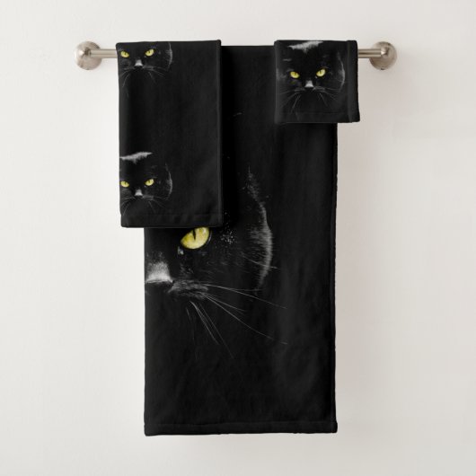Black Cat Bathroom Towel Set Bad Handdoek (Insitu)