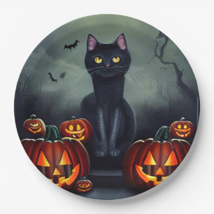 Black Cat, Bats en Jack-O-Lanterns Papieren Bordje