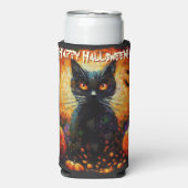 Black Cat Bats Pumpkins Whimsical Personalized (Seltzer Voorkant)