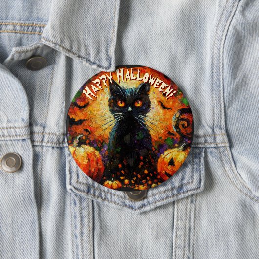 Black Cat Bats Pumpkins Whimsical Personalized Ronde Button 4,0 Cm (In situ)