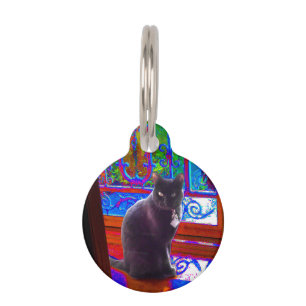 Black Cat bewaakt een psychedelische deuropening Huisdierpenning