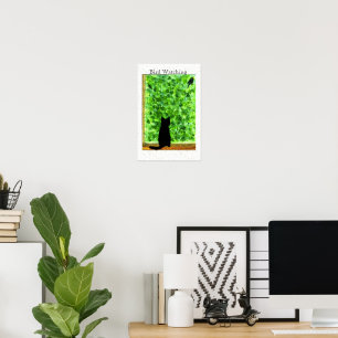 Black Cat Bird Watting Fun Animal Art Poster