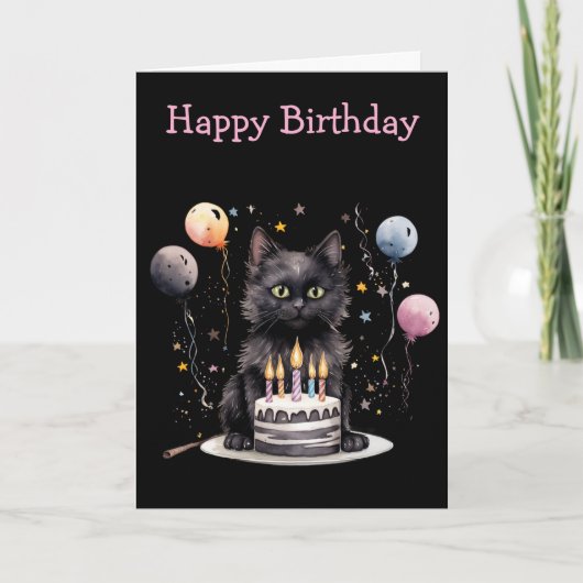 Black Cat Birthday Kaart (Voorkant)
