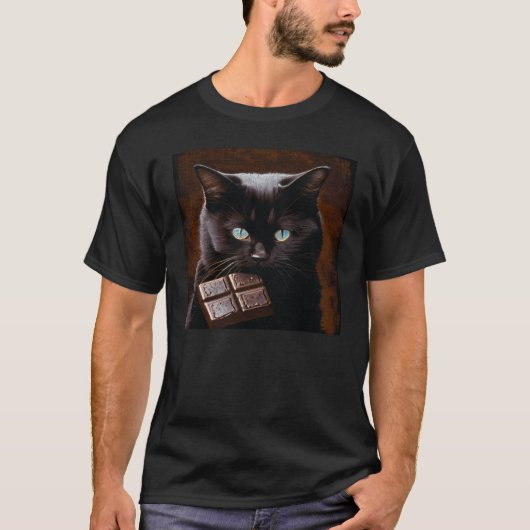 Black Cat Biting Chocolate T-shirt (Voorkant)