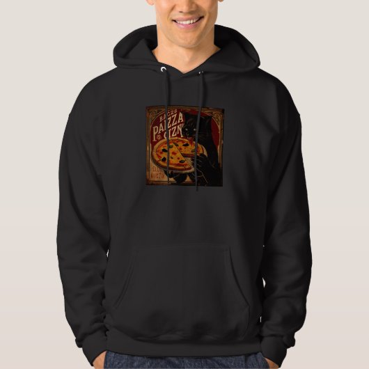 Black Cat Biting Pizza Hoodie (Voorkant)