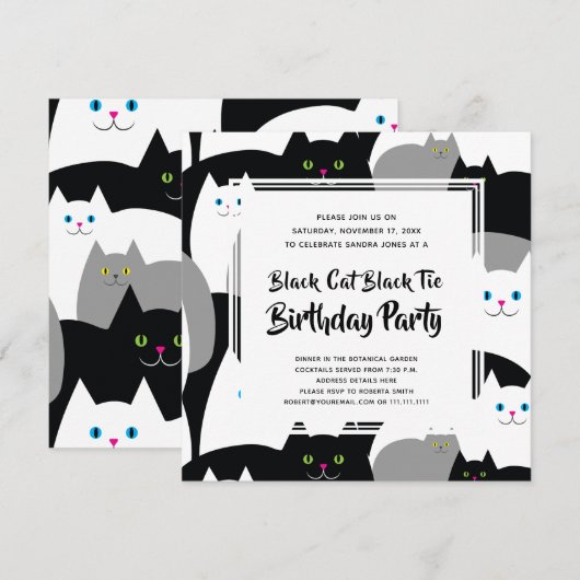 Black Cat Black Stropdas Grappig Verjaardagsfeest Kaart (Voorkant / Achterkant)