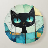 Black Cat Block art Rond Kussen (Voorkant)