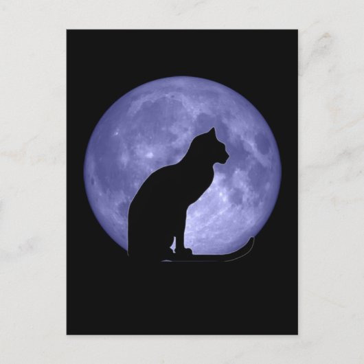 Black Cat Blue Moon Briefkaart (Voorkant)
