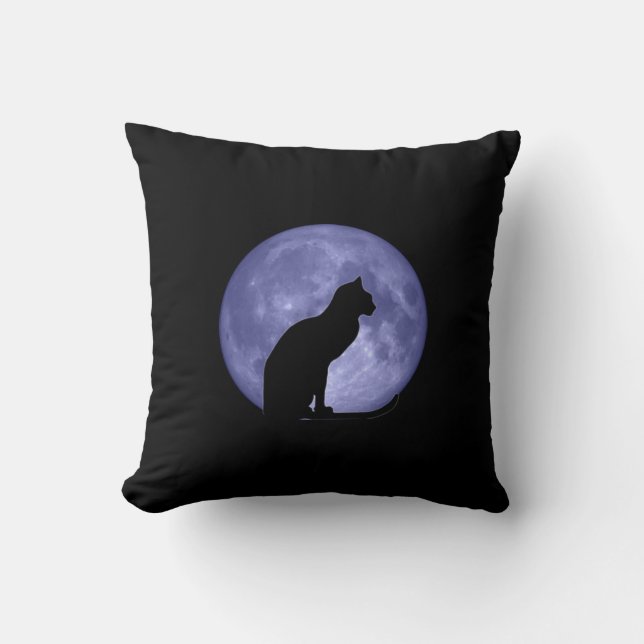 Black Cat Blue Moon Mojo Pillow Kussen (Voorkant)