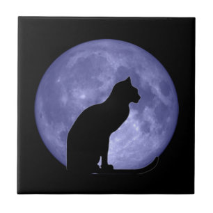Black Cat Blue Moon Tile Trivet Tegeltje