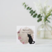 Black Cat Boho Waterverf Square Visitekaartje (Staand voorkant)