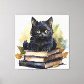 Black Cat Book Stack Canvas Afdruk (Voorkant)