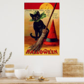 Black Cat Broom Pet Full Moon Poster (Keuken)