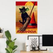 Black Cat Broom Pet Full Moon Poster (Thuiskantoor)