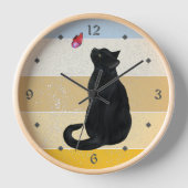 Black Cat Butterfly Retro Sunset Clock (Voorkant)