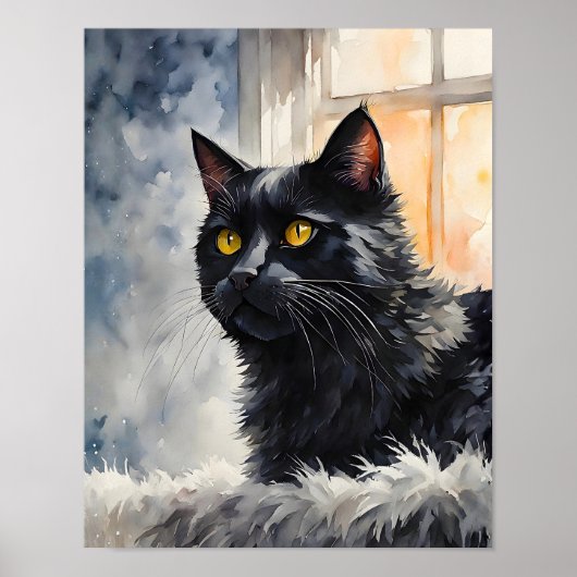 Black Cat by Window Art Print Cozy Feline Wall Art (Voorkant)