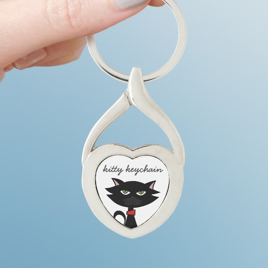 Black Cat Cartoon Leuk Kat Hart Sleutelhanger