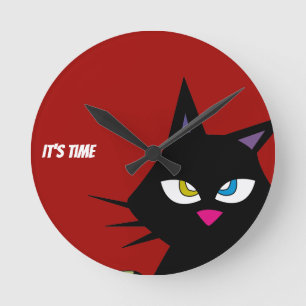 Black Cat Cartoon Ronde Klok