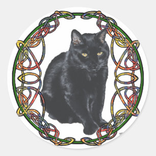 Black Cat Celtic Knotwork Ronde Sticker