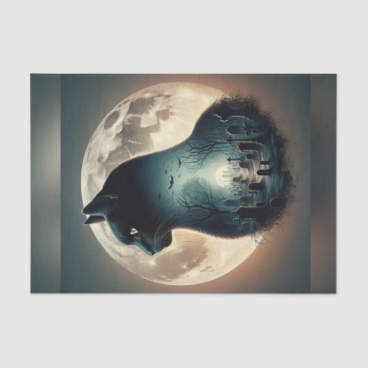 Black Cat Cemetery Halloween Decoupage Papier (Voorkant)