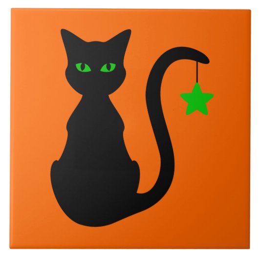 Black Cat Ceramic Tile Tegeltje (Voorkant)