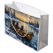 Black Cat Christmas Boat Holiday Groot Cadeauzakje (Achterkant Gekanteld)