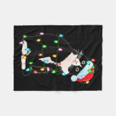 Black Cat Christmas Lights Funny Santa Hat Black C Fleece Deken (Voorkant (Horizontaal))