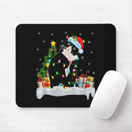 Black Cat Christmas Lights Santa Hat Black Cat Lov Muismat (Met muis)