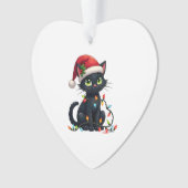 Black Cat Christmas Lights Santa Hat Funny Xmas Ca (devant)