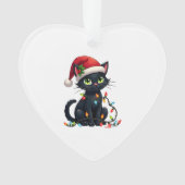 Black Cat Christmas Lights Santa Hat Funny Xmas Ca (devant)
